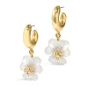 Tomfoolery White Pansy Crystal Lucite Hoop Earrings Clearance