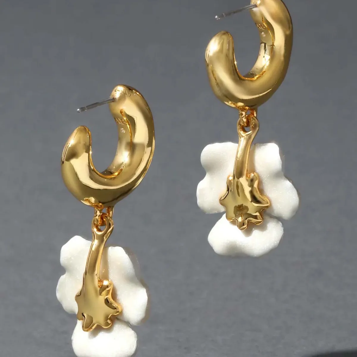 Tomfoolery White Pansy Crystal Lucite Hoop Earrings Clearance