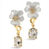 Tomfoolery White Pansy Crystal Lucite Drop Earrings Hot