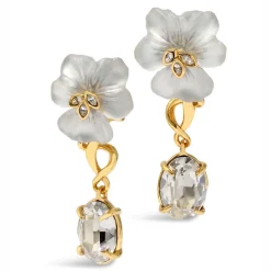 Tomfoolery White Pansy Crystal Lucite Drop Earrings Hot