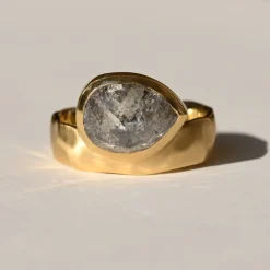 Tomfoolery Wide Organic Salt & Pepper Pear Diamond Ring Outlet