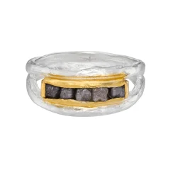 Tomfoolery Wide Silver & Gold Rough Diamond Ring Best