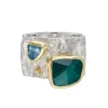 Tomfoolery Wide Textured Silver, Green Tourmaline, Aquamarine & Diamond Ring Fashion