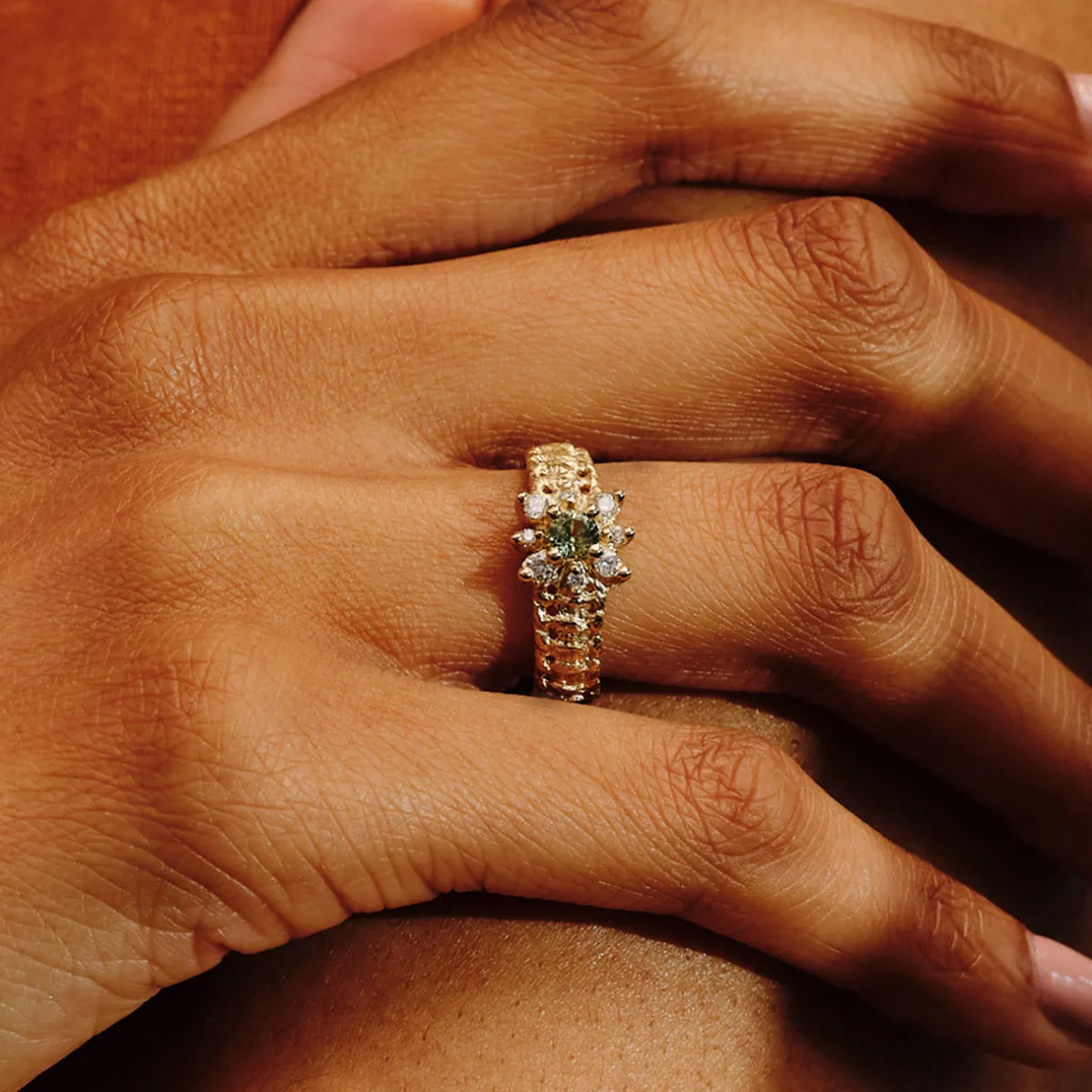 Tomfoolery Woven Green Sapphire & Diamond Star Ring Best