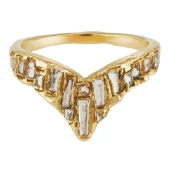 Tomfoolery X White Baguette Diamond Scatter Point V Shape Ring New