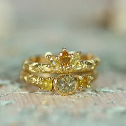 Tomfoolery Yellow Diamond Old Cut Trilogy Ring Discount