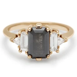 Tomfoolery Yellow Gold & Emerald Cut Black Diamond Theda Ring New