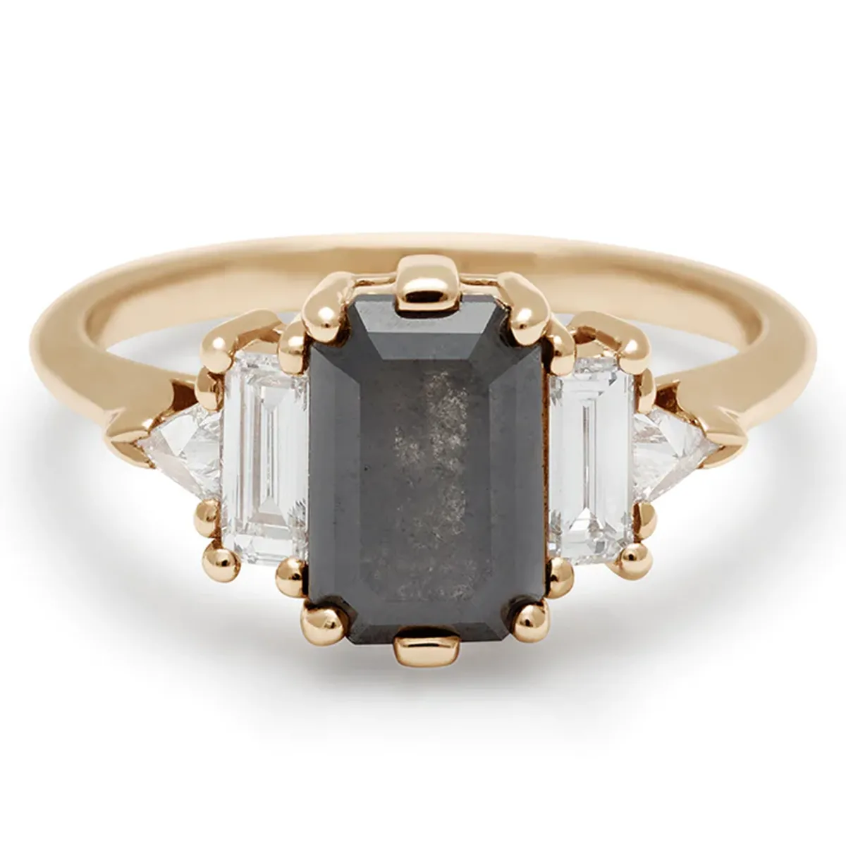 Tomfoolery Yellow Gold & Emerald Cut Black Diamond Theda Ring New