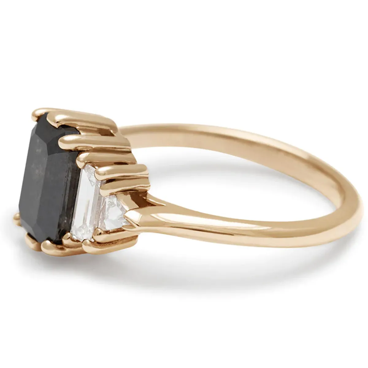 Tomfoolery Yellow Gold & Emerald Cut Black Diamond Theda Ring New