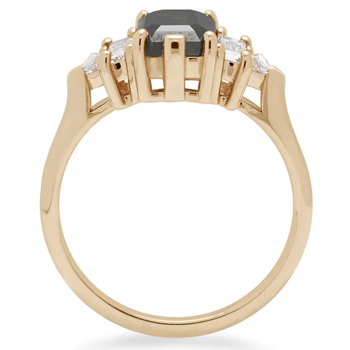 Tomfoolery Yellow Gold & Emerald Cut Black Diamond Theda Ring New