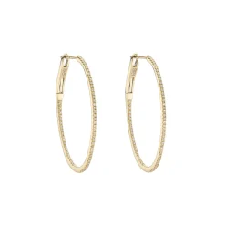 Tomfoolery Yellow Gold Slim Diamond Pave Oval Hoops New