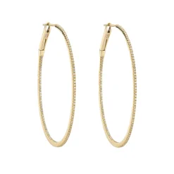 Tomfoolery Yellow Gold Slim Diamond Pave Oval Large Hoops Discount