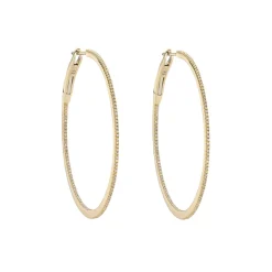 Tomfoolery Yellow Gold Slim Diamond Pave Round Large Hoops Outlet