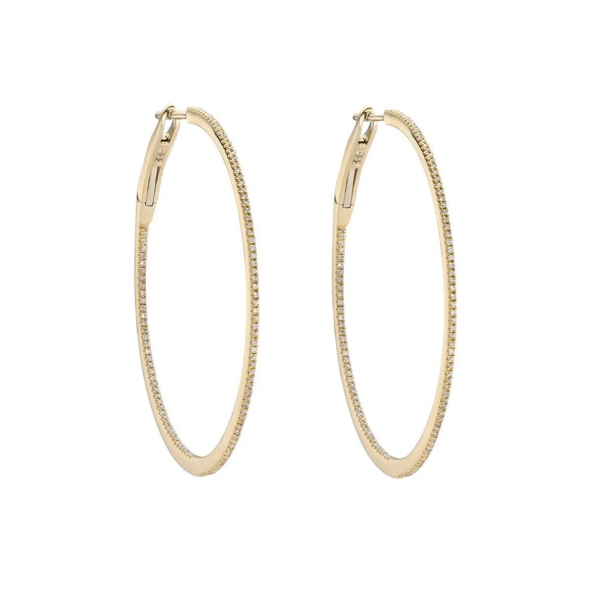 Tomfoolery Yellow Gold Slim Diamond Pave Round Large Hoops Outlet