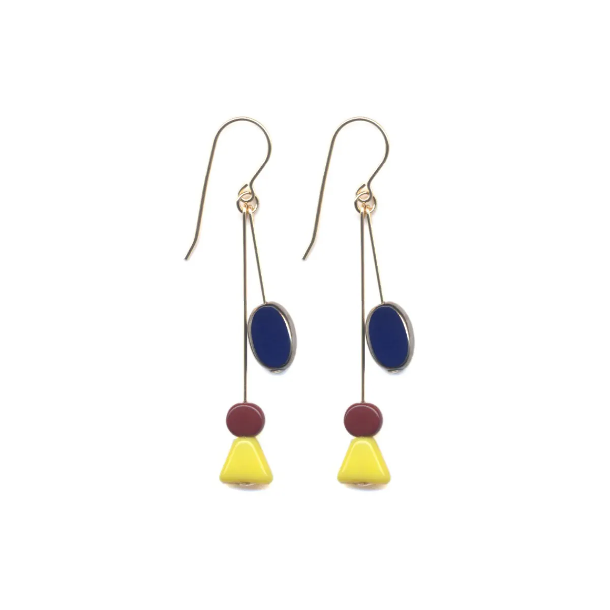 Tomfoolery Yellow Triangle and Navy Oval Drop Earrings Online